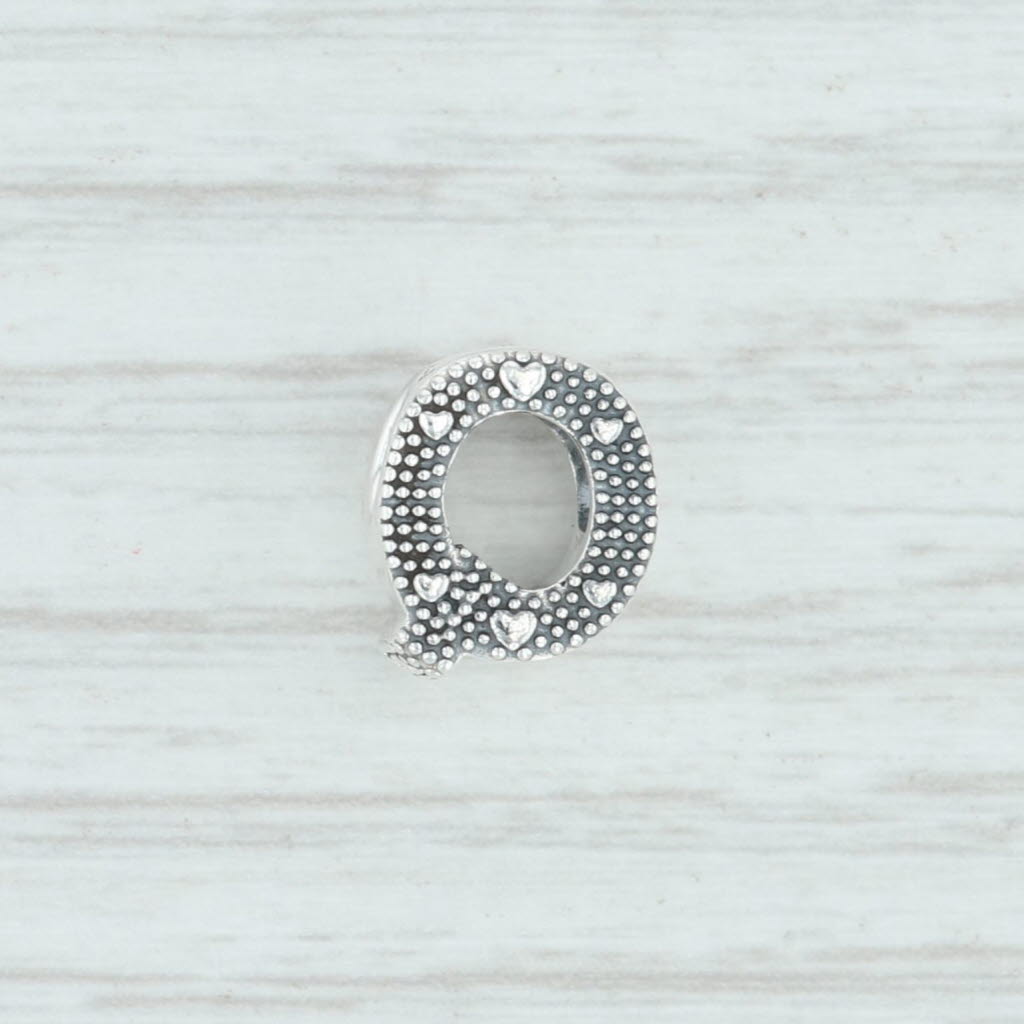 Light Gray New Authentic Pandora Letter Q Charm 797471 Sterling Silver Pave "Q" Bead