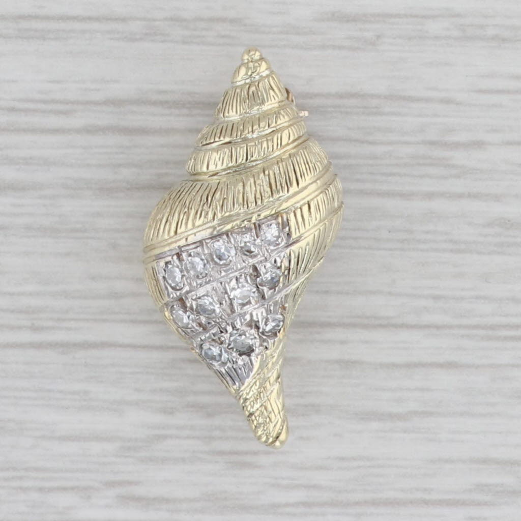 Gray 0.27ctw Diamond Conch Shell Pin Pendant 14k Yellow Gold Nautical Jewelry