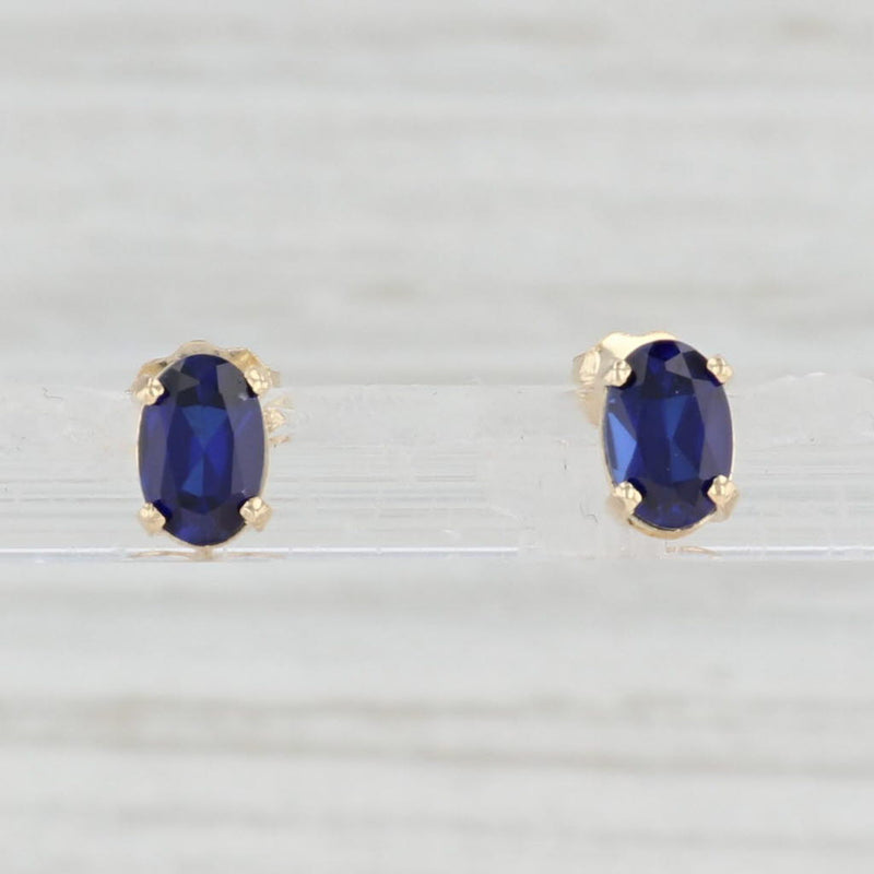 1.16ctw Lab Created Blue Sapphire Stud Earrings 14k Gold September Birthstone