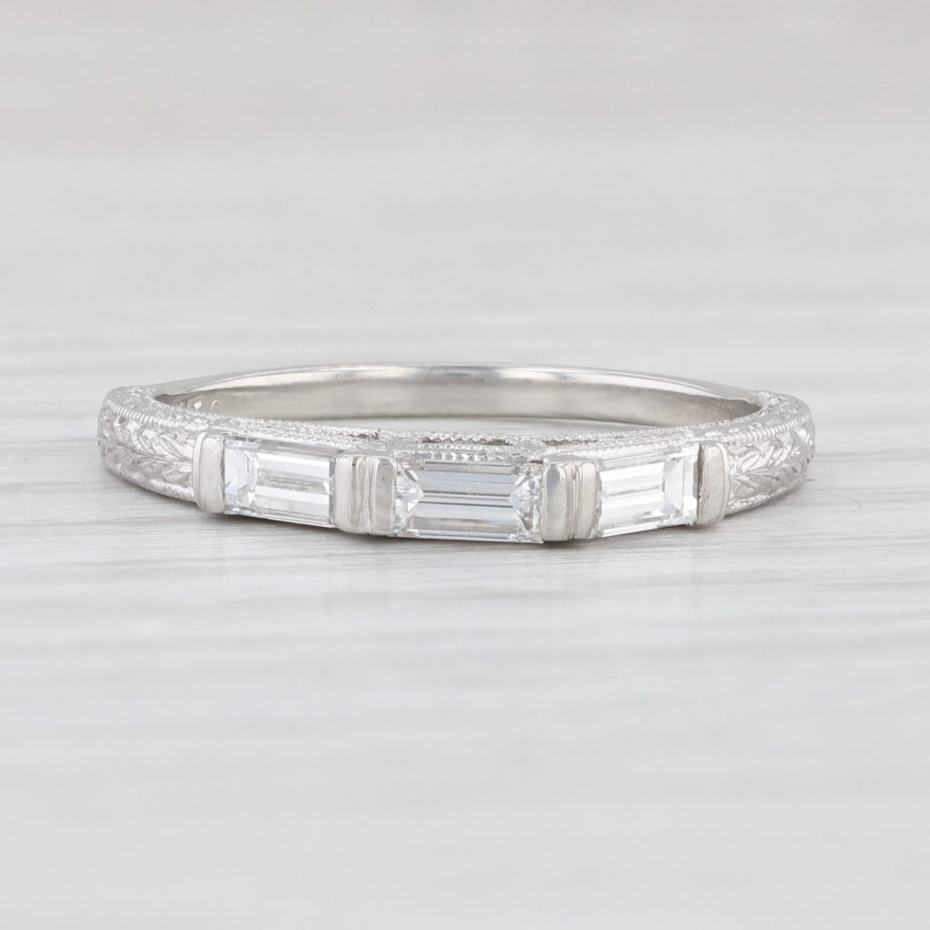 Light Gray Vintage Jabel 0.45ctw Diamond Wedding Band 900 Platinum Size 6 Stackable Ring