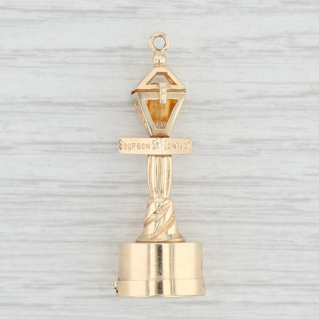 Light Gray Bourbon St Conti St Lamp Post Charm 14k Gold New Orleans Souvenir Battery Lights