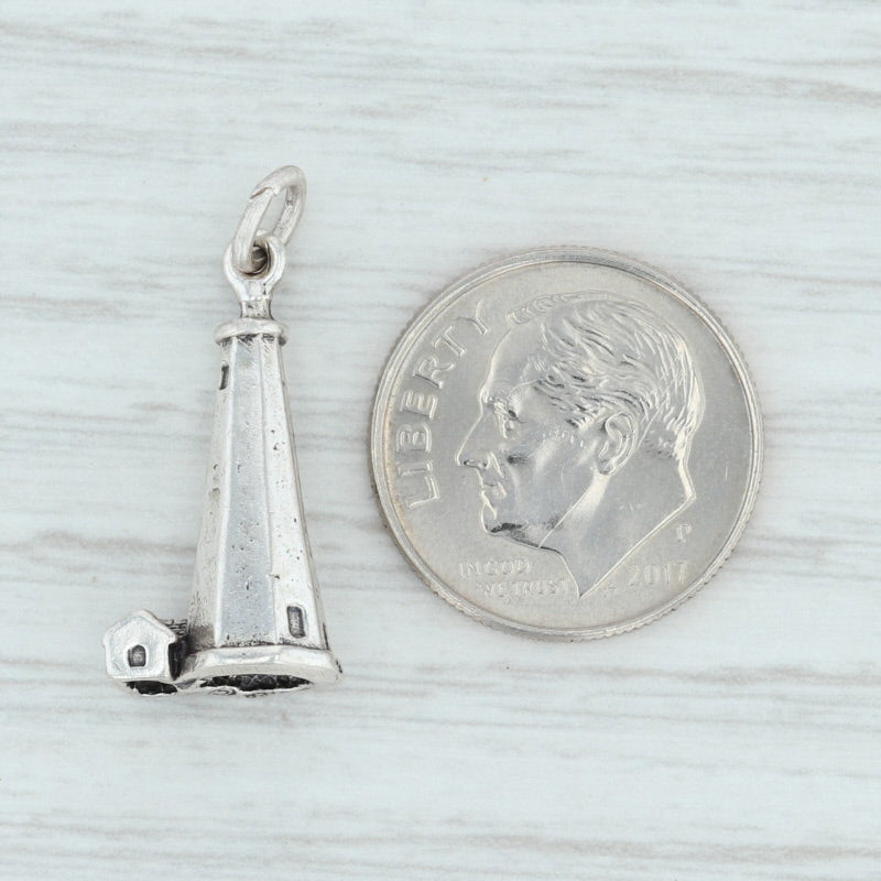 Light Gray Old Baldy Lighthouse Charm Sterling Silver Nautical North Carolina Souvenir