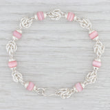 New Pink Glass Bead Statement Bracelet Sterling Silver Chain 7” Hook Clasp