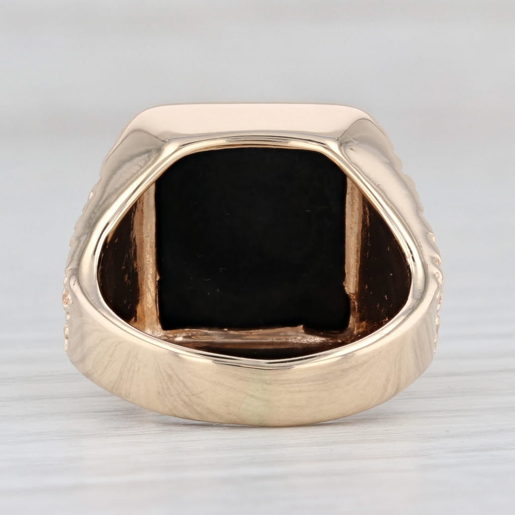 Light Gray Onyx Rectangle Cabochon Solitaire Ring 14k Yellow Gold Nugget Band Size 6.5