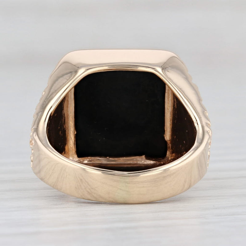 Light Gray Onyx Rectangle Cabochon Solitaire Ring 14k Yellow Gold Nugget Band Size 6.5