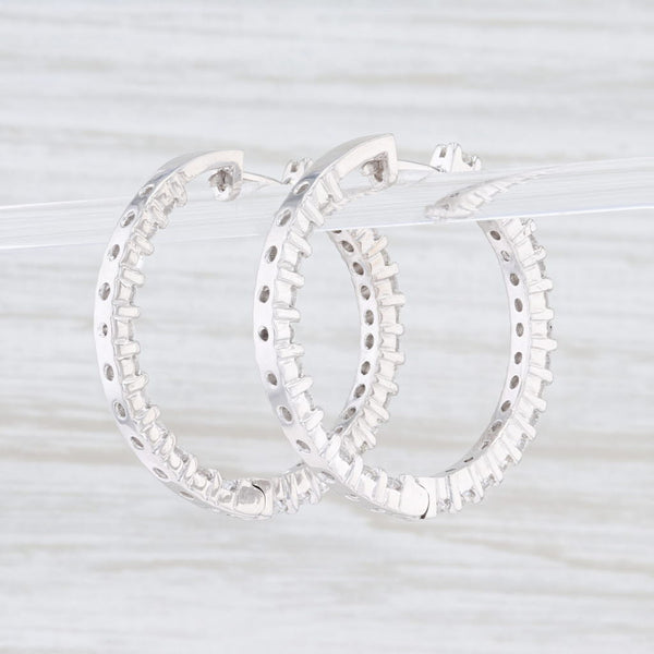 Light Gray 3.50ctw Diamond Inside Out Hoop Earrings 14k White Gold Snap Top Round Hoops