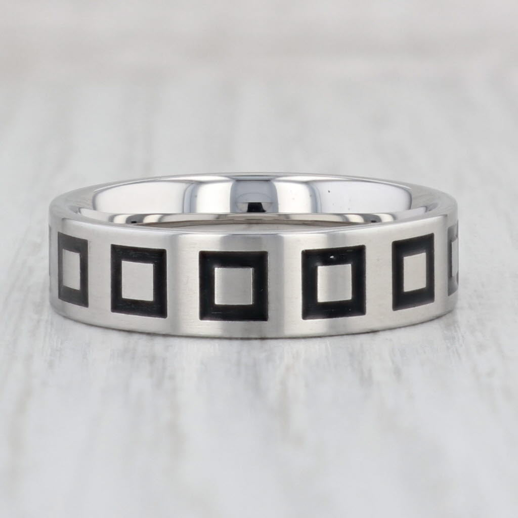 Light Gray New Square Pattern Titanium Ring Size 10 - 10 1/4 Wedding Band