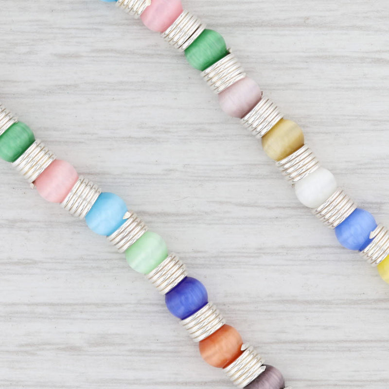 New Multi Color Glass Bead Necklace 18" Strand Sterling Silver Toggle Clasp