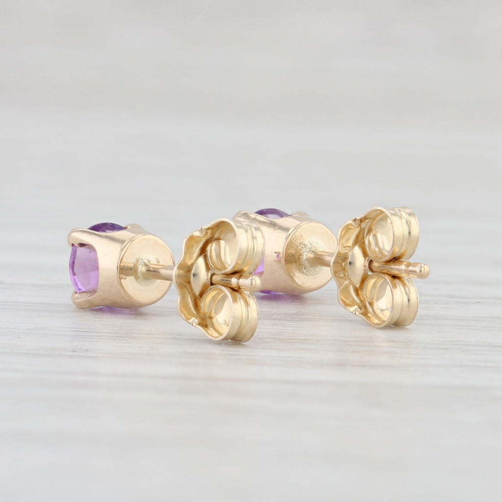 Light Gray New 0.45ctw Round Amethyst Stud Earrings 14k Yellow Gold February Birthstone