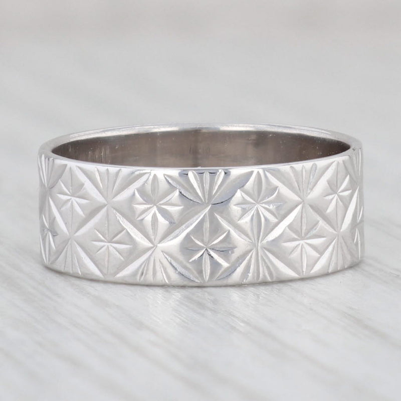 Starburst Etched Ring 18k White Gold Size 7 Band Wedding Stackable