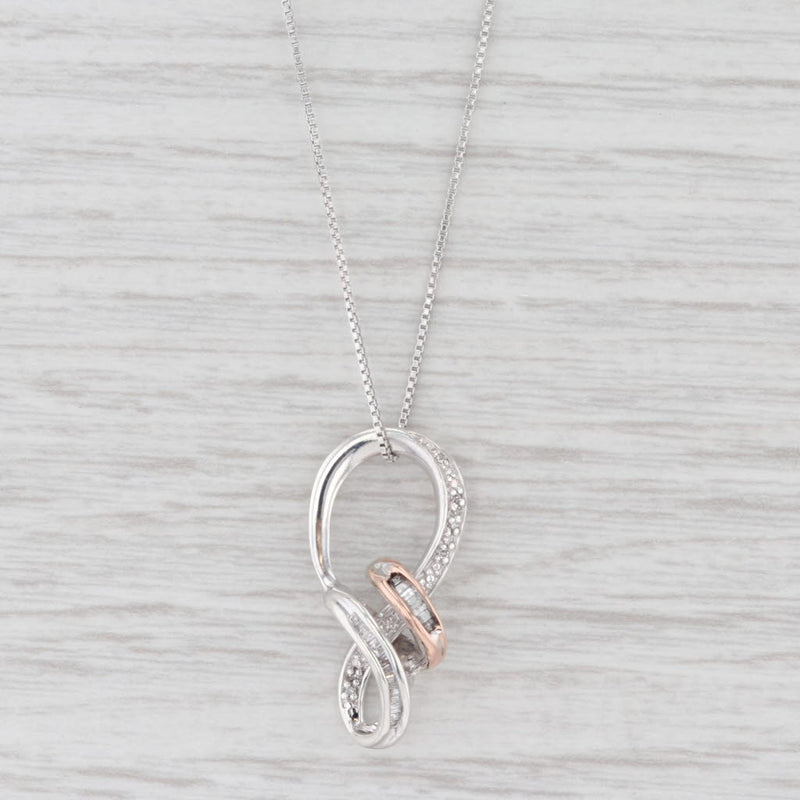 Diamond Figure-8 Drop Pendant Sterling Silver 14k Gold 18" Box Chain