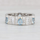 Light Gray Vintage 3.03ctw Aquamarine Diamond Platinum Eternity Ring Size 9 Band