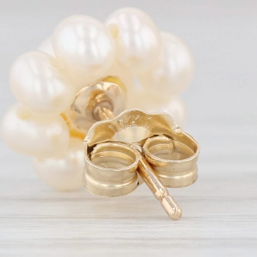 Light Gray Cultured Pearl Halo Stud Earrings 10k Yellow Gold Pierced Studs