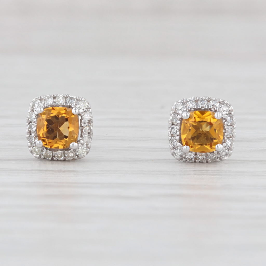 1.14ctw Orange Citrine Diamond Halo Earrings Necklace 2024 Set Sterling Silver 18