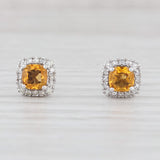 1.14ctw Orange Citrine Diamond Halo Earrings Necklace Set Sterling Silver 18"