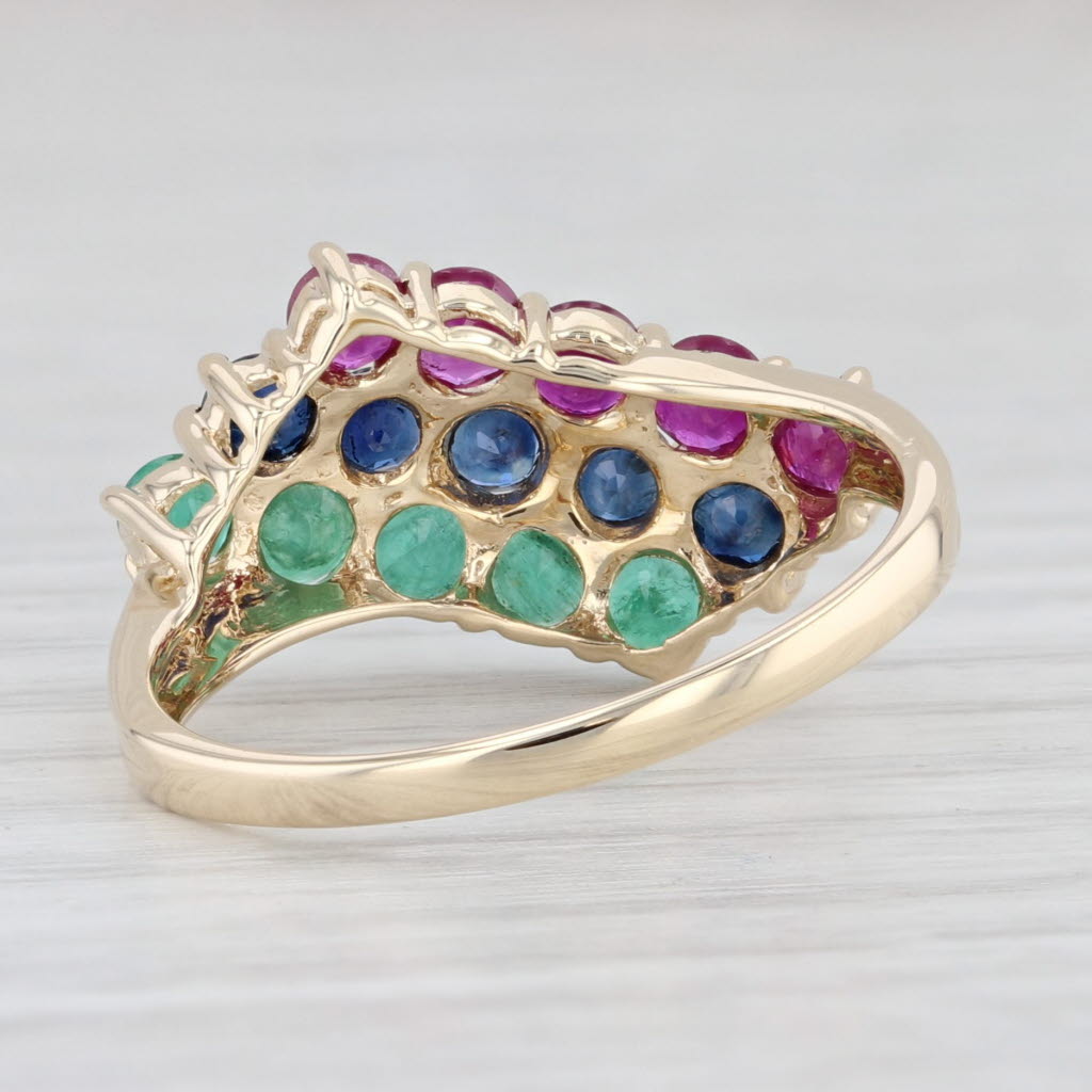 Light Gray 1.42ctw Emerald Sapphire Ruby Cluster Bypass Ring 14k Yellow Gold Size 8.25