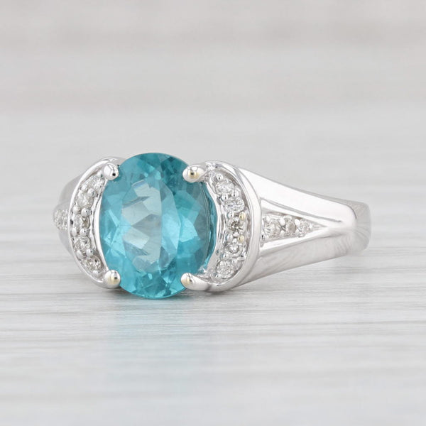 Light Gray 2.17ctw Oval Blue Apatite Diamond Ring 14k White Gold Size 7