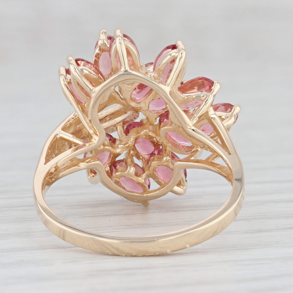 Light Gray 3.90ctw Pink Tourmaline Flower Cluster Ring 14k Yellow Gold Size 9.25 Glatter