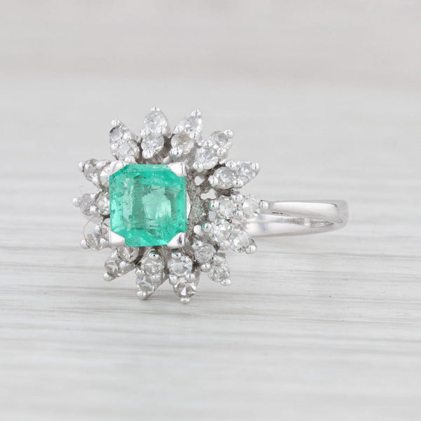 Light Gray 0.82ctw Emerald Diamond Halo Ring 14k White Gold Size 5 Engagement