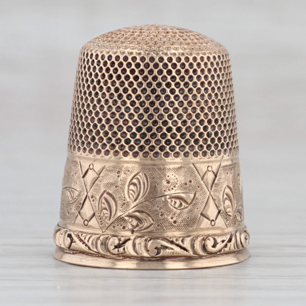 Gray Antique Size 10 Floral Thimble 10k Yellow Gold Engravable Sewing Collectible