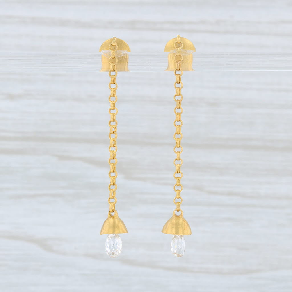 Light Gray Marie Helene de Taillac Diamond Briolette Bell Earrings 22k Gold Dangle Pierced