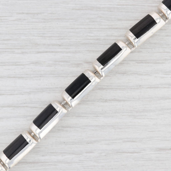 Light Gray New Black Glass Resin Link Bracelet Sterling Silver Toggle Clasp 7.5 9.6mm