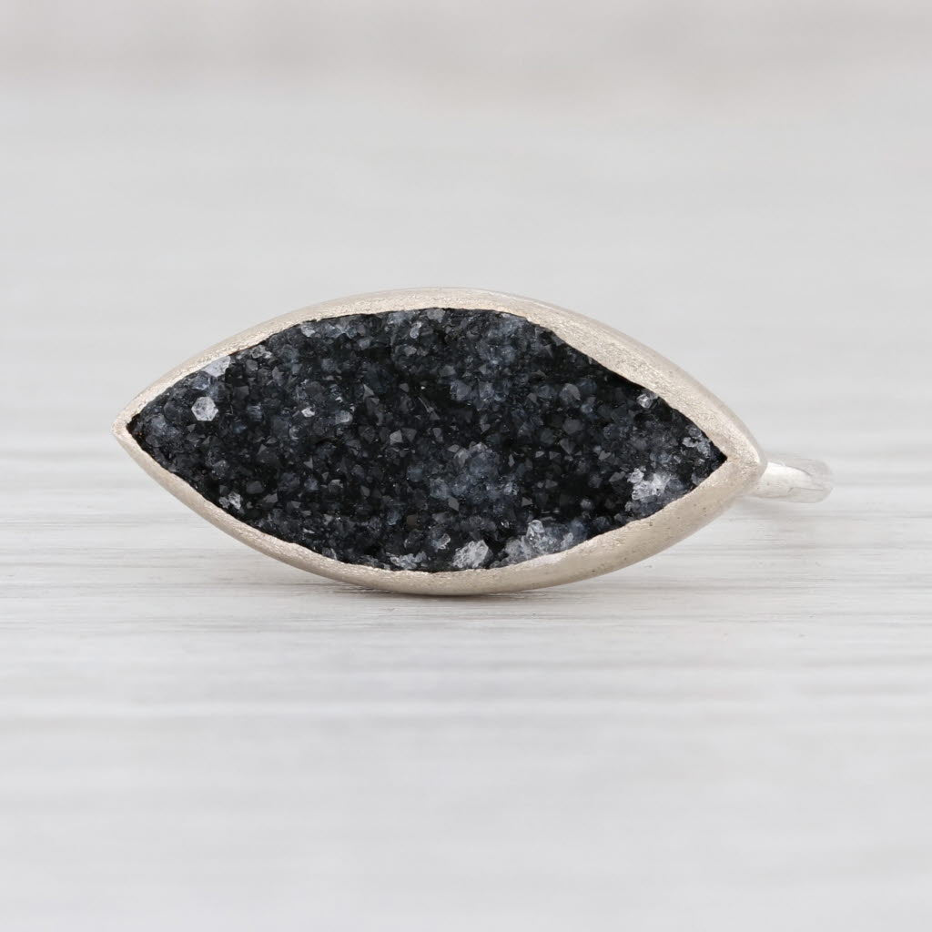 Light Gray New Nina Nguyen Ring Druzy Black Quartz Sterling Silver Size 7