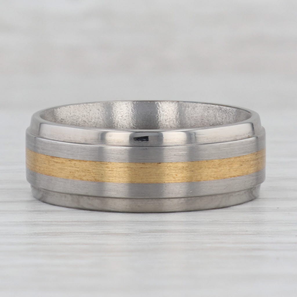 Gray New Titanium 18k Gold Ring Size 10 Men's Wedding Band 2-Toned Brushed Finish