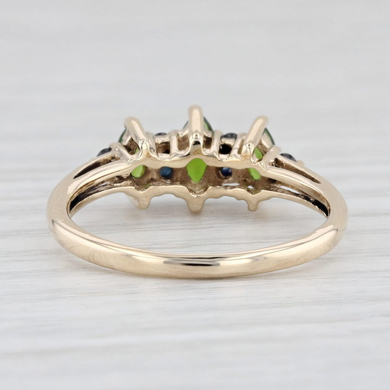 Light Gray 0.65ctw Green Chrome Diopside Blue Sapphire Ring 14k Gold Marquise 3-Stone