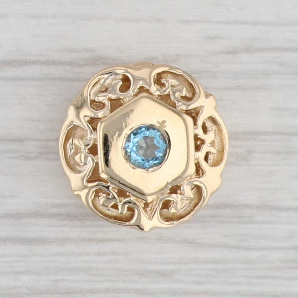 Light Gray Vintage 0.22ct Blue Topaz Slide Charm 14k Yellow Gold Round Solitaire