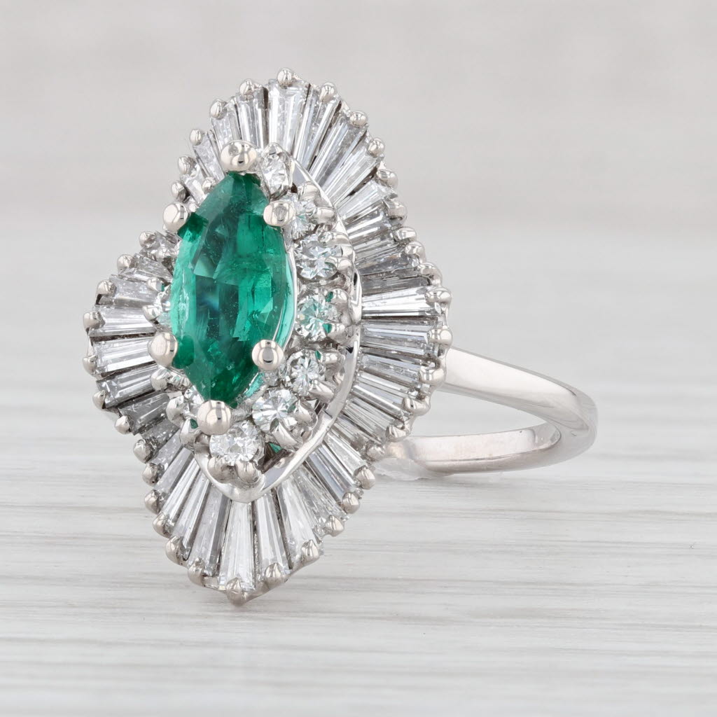 Light Gray 2.16ctw Emerald Diamond Halo Ring 18k White Gold Size 7.25 Cocktail