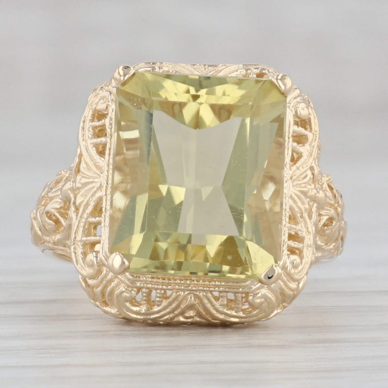 6ct Lemon Quartz Solitaire Ring 14k Yellow Gold Size 6 Floral Filigree
