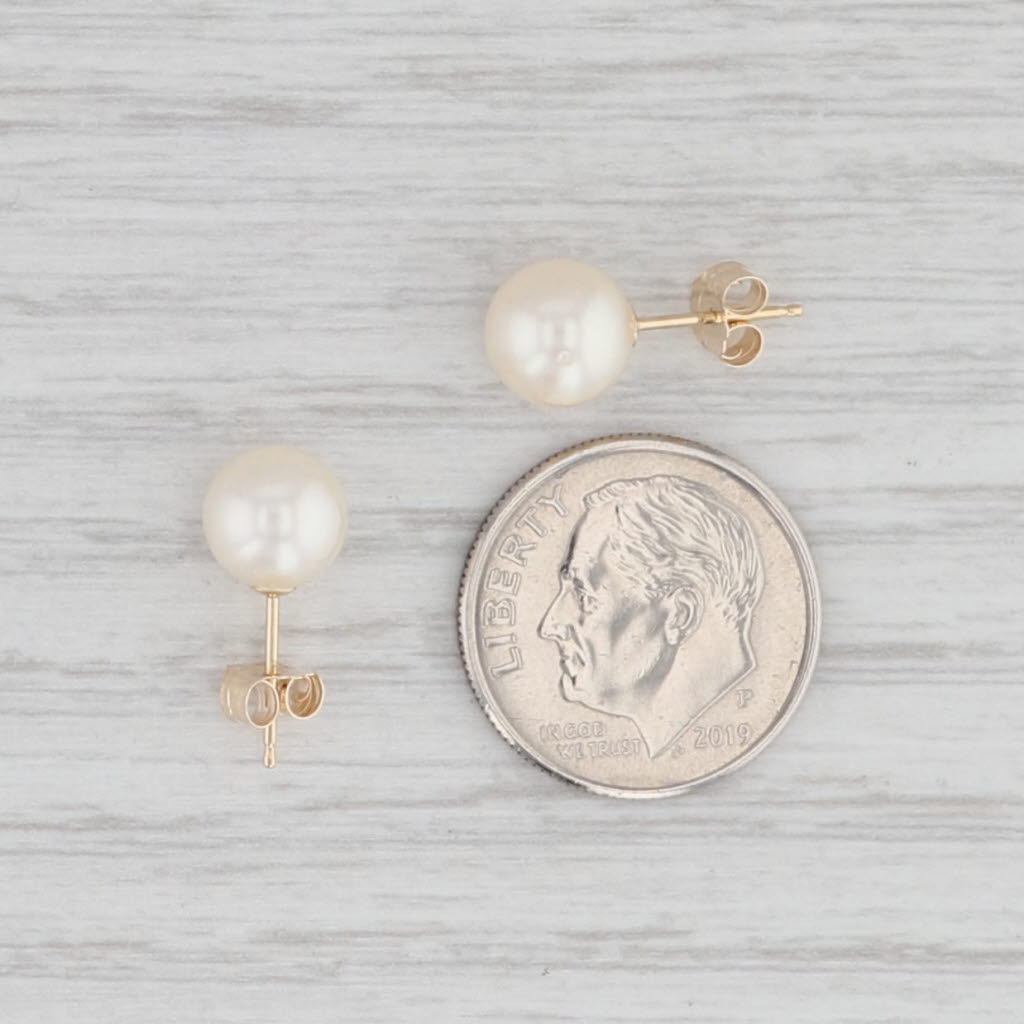 Light Gray Cultured Pearl Solitaire Stud Earrings 14k Yellow Gold June Birthstone