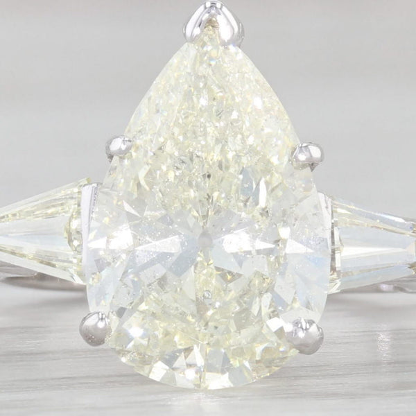 Light Gray 4.99ctw Pear Diamond Teardrop Engagement Ring Platinum Size 5 Arthritic Band GIA