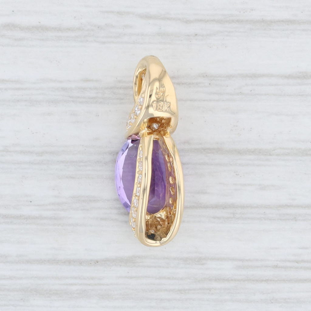 Light Gray 2.38ctw Amethyst Diamond Pendant 18k Yellow Gold Oval Brilliant Solitaire