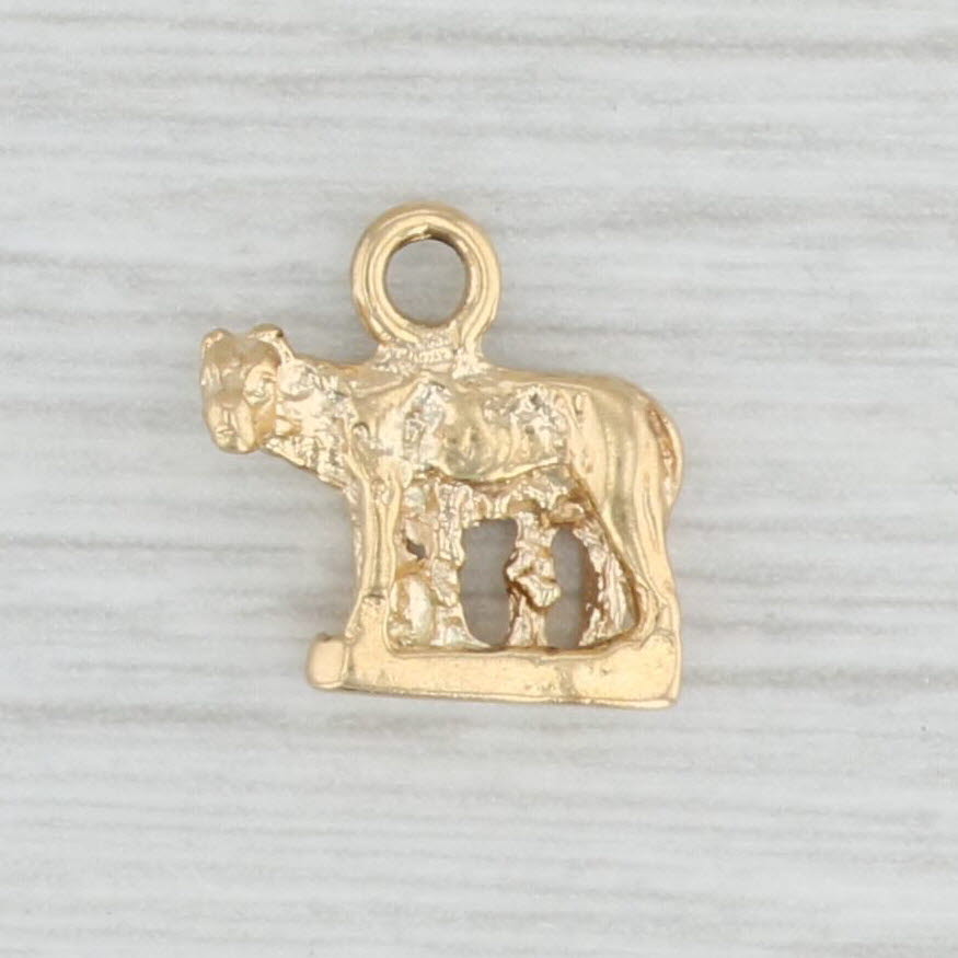 Light Gray Small Vintage Romulus & Remus Wolf Charm 18k Gold Roman Mythology Souvenir