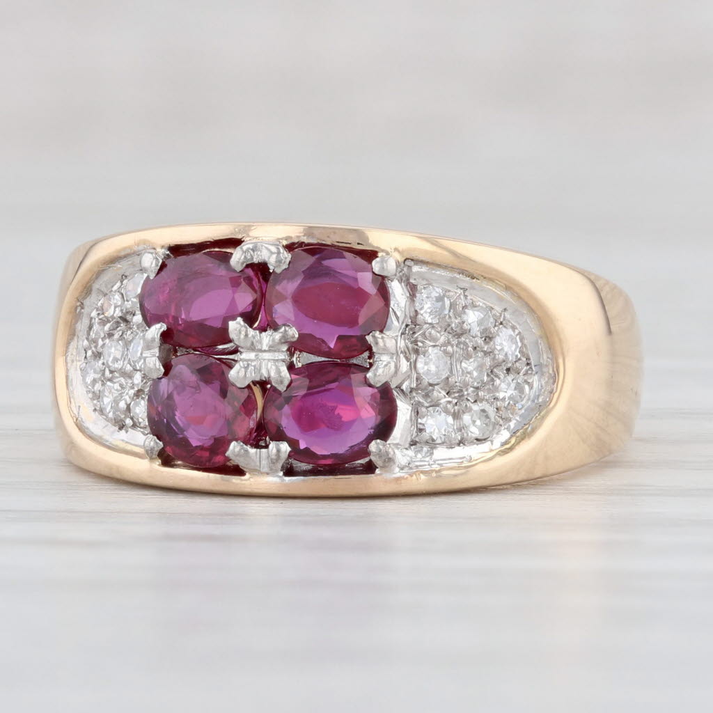 Light Gray 0.82ctw Ruby Diamond Flower Ring 14k Yellow Gold Size 7.75-8 Women's