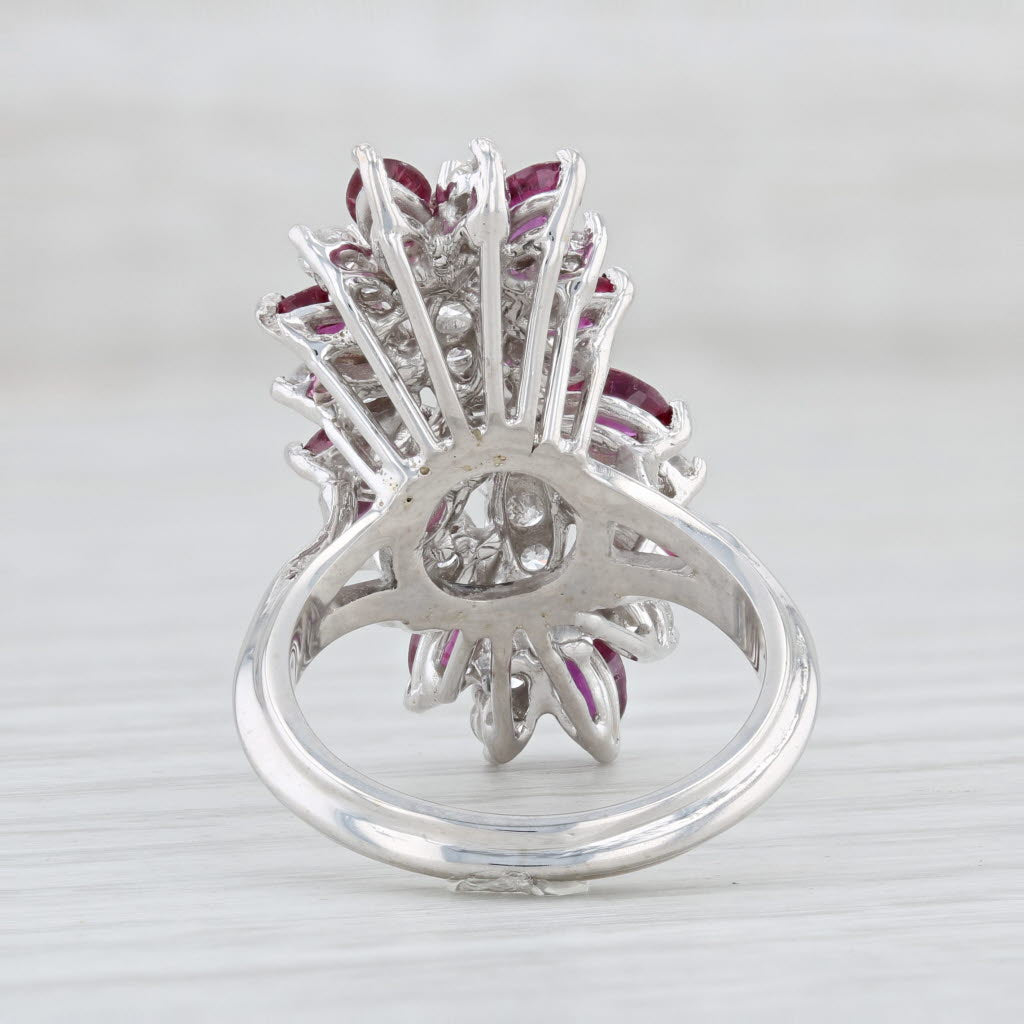 Light Gray 3.65ctw Ruby Diamond Cocktail Ring 18k White Gold Size 6 Gemstone Cluster