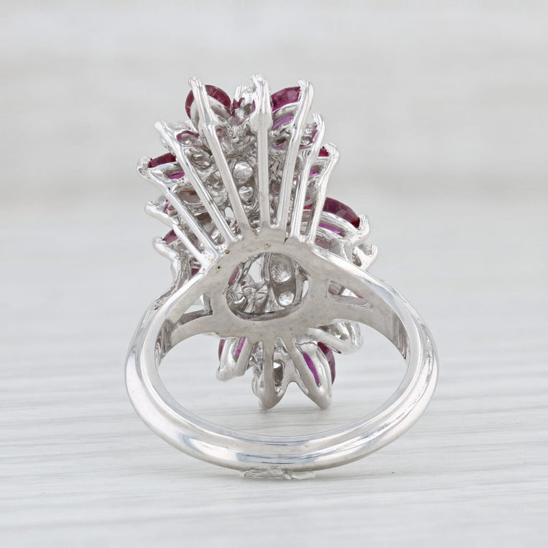 3.65ctw Ruby Diamond Cocktail Ring 18k White Gold Size 6 Gemstone Cluster