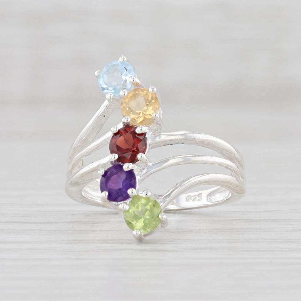 Light Gray Gemstone Journey Ring Sterling silver Sz 5 Topaz Citrine Garnet Amethyst Peridot