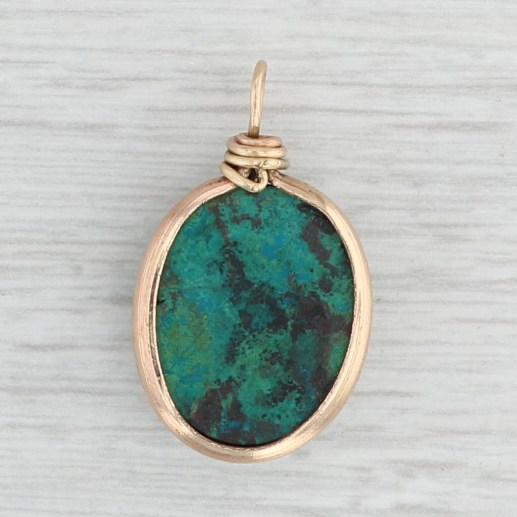 Light Gray Native American Green Stone Pendant 8k Gold Turquoise Malachite Chrysocolla