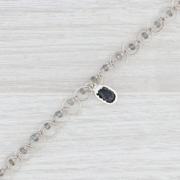 Light Gray New Nina Nguyen Charm Bracelet Druzy Geode Quartz Labradorite Bead Sterling 7.5"