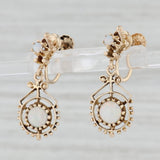 Vintage Opal Dangle Earrings 14k Yellow Gold Screw Back Non Pierced
