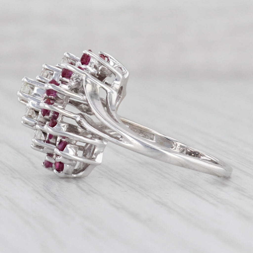 Light Gray 0.64ctw Ruby Diamond Cluster Bypass Ring 14k White Gold Size 6