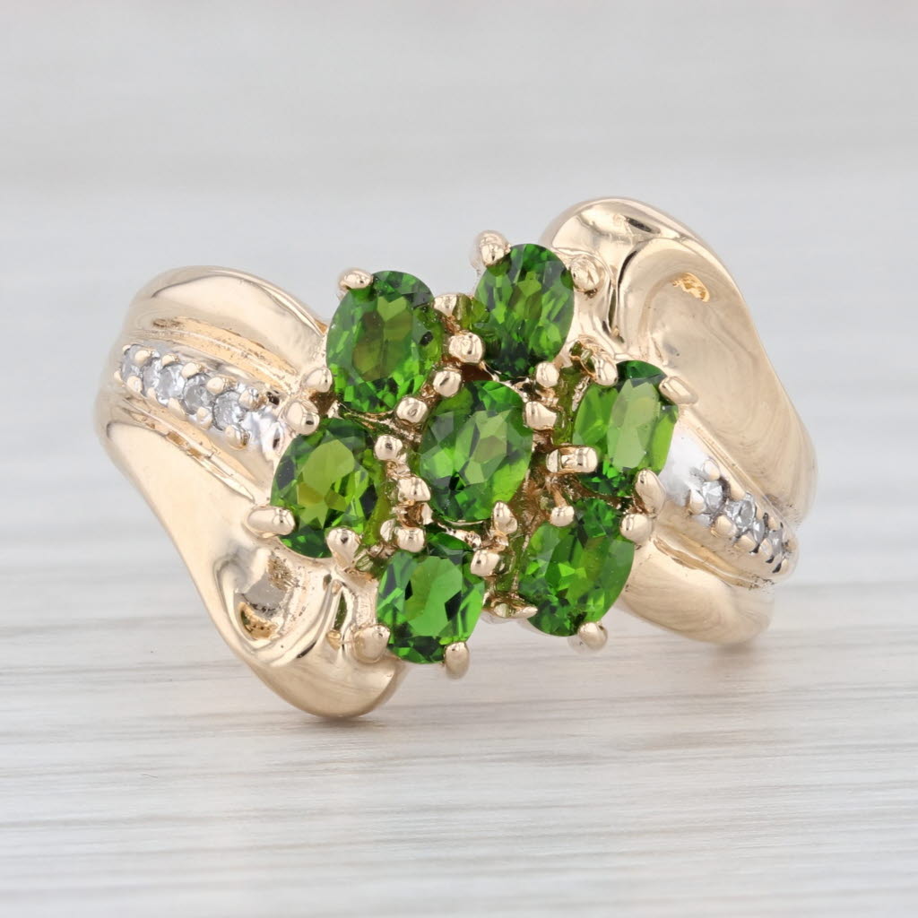 Light Gray 1.46ctw Green Chrome Diopside Diamond Cluster Ring 14k Yellow Gold Bypass Size 8