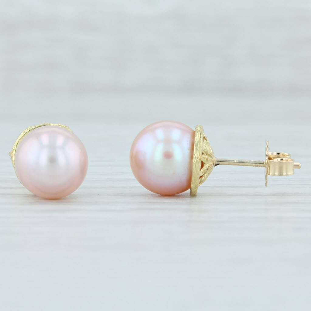 Light Gray Cultured Pink Pearl Stud Earrings 14k Yellow Gold Pierced Nordstrom