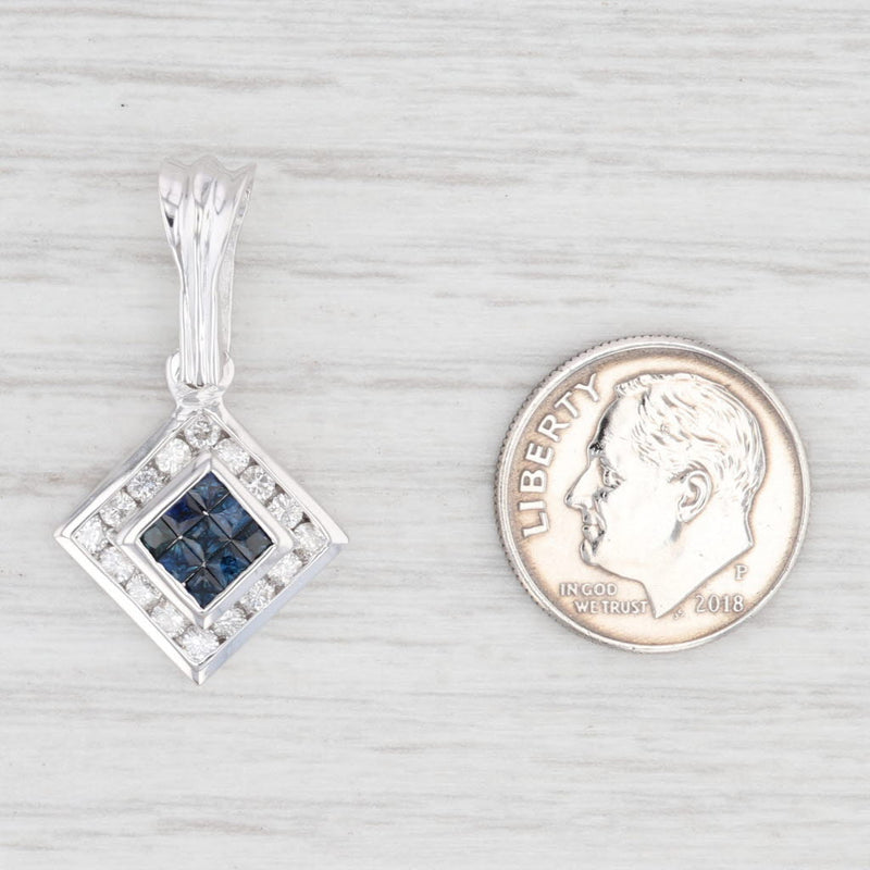 Light Gray 1ctw Blue Sapphire Diamond Halo Pendant 18k White Gold Gemstone Drop