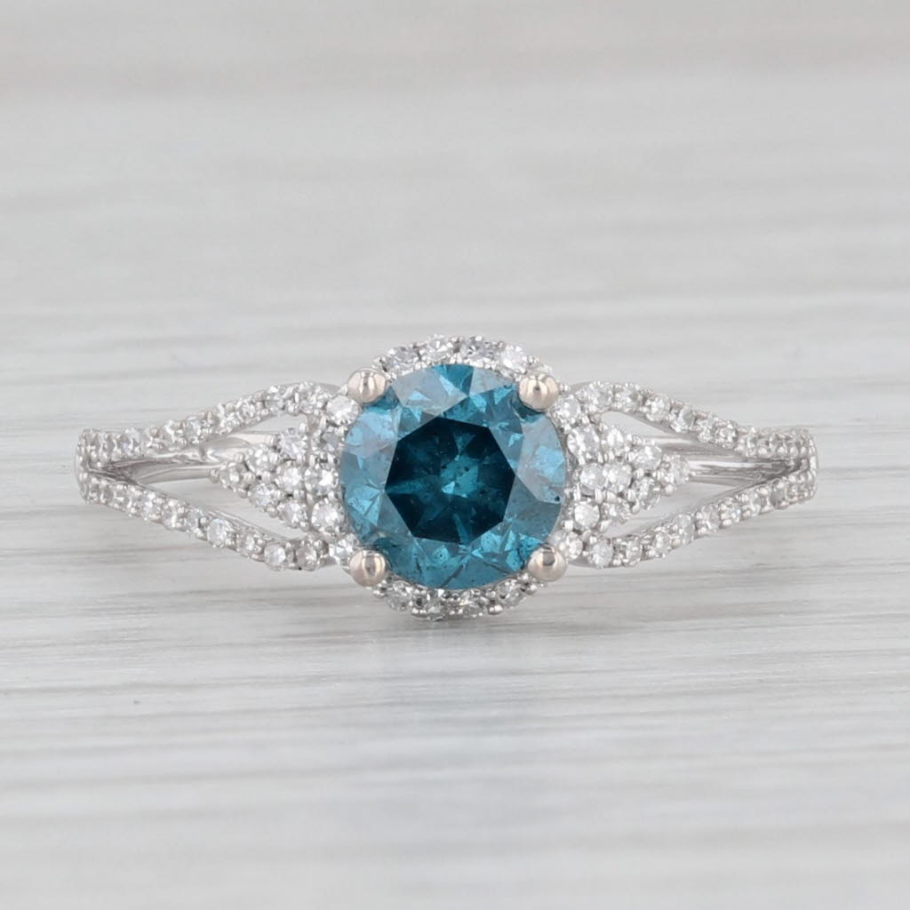 Light Gray New 1.12ctw Teal Diamond Halo Ring 14k White Gold Size 6.75 Engagement