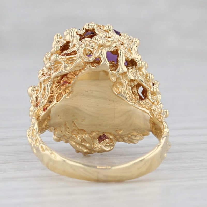 7.20ct Amethyst Oval Solitaire Ring 18k Yellow Gold Size 6 Gothic Floral