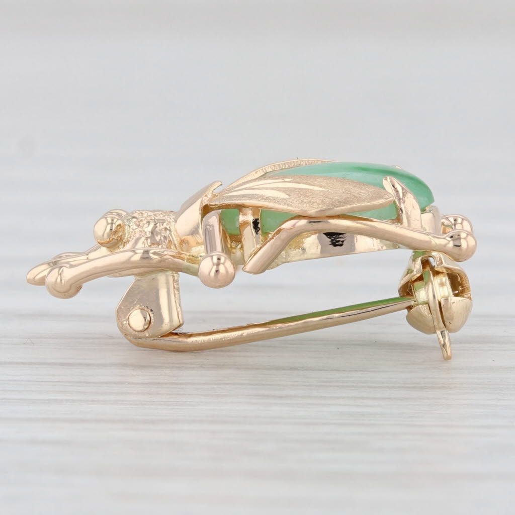 Light Gray Green Jadeite Jade Mosquito Brooch 14k Yellow Gold Insect Bug Jewelry